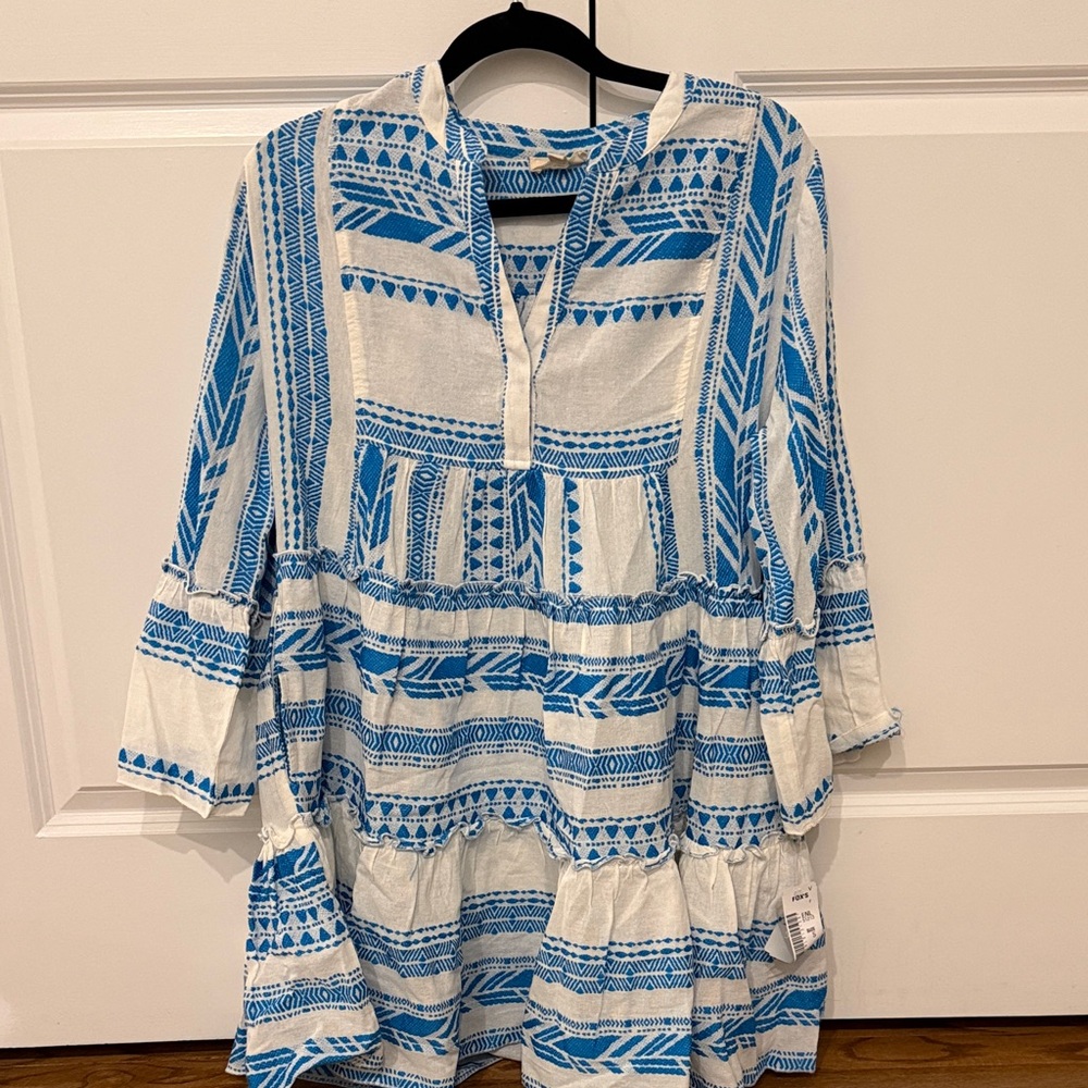 Elan Blue and White Textured Dress